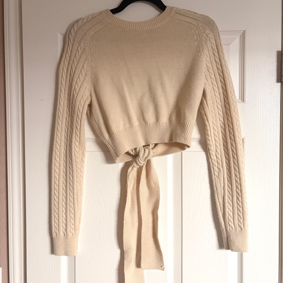 Tularosa Cream Cable-Knit Cropped Tie-Sweater Small - Picture 2 of 7